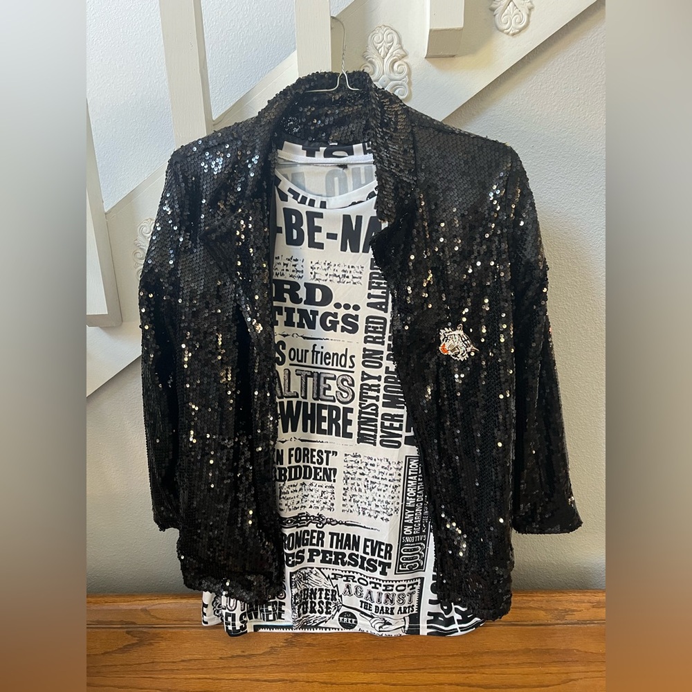 Reputation Tour Inspo - Black Sequin Jacket with Graphic Tee and Brooch